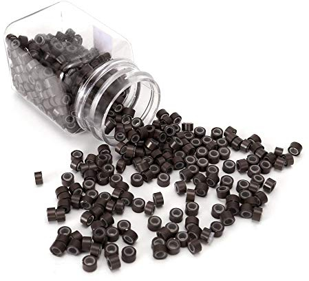 Faletony 500-1000 Stücke Microrings mit Silikon Set, Einsatz Microringe Haarverlängerung in Schwarz/Blond/Draun/Dunkelbraun (Hellbraun, 500 Stücke)