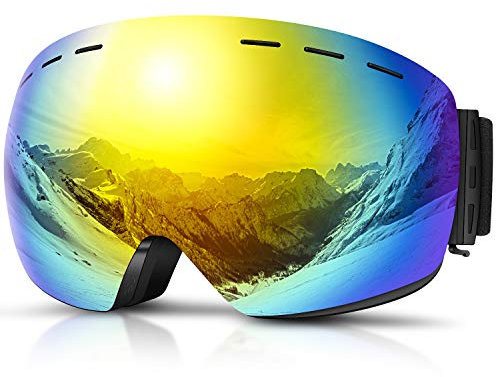 DADA-PRO Skibrille Herren Damen, Ski Brille 100% UV-Schutz Anti-Fog Helmkompatibel Rahmenlose Skibrille Für Brillenträger OTG Ski Goggles Snowboard Brille (Gold)