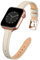 SUNFWR Correa de cuero genuino de repuesto compatible con Apple Watch 38mm, 40mm, 41mm, fino y delgado para iWatch Series 7/6/5/4/3/2/1, SE (38 mm, 40 mm, 41 mm, blanco claro y oro rosa)