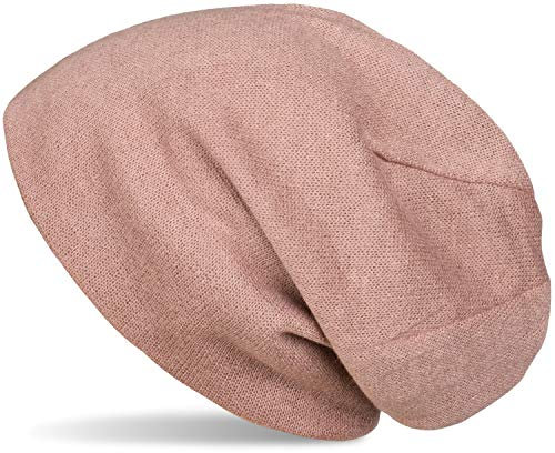 styleBREAKER weiche Feinstrick Beanie Mütze, Melange Optik, Slouch Longbeanie, Unisex 04024109, Farbe:Altrose