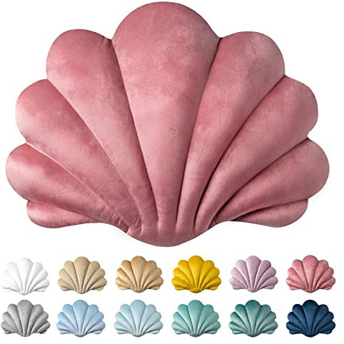 Ashler - Cuscino 3D a forma di conchiglia, morbido inserto in velluto incluso, per divano, letto, soggiorno, confezione da 1, rosa, 45 x 33 cm