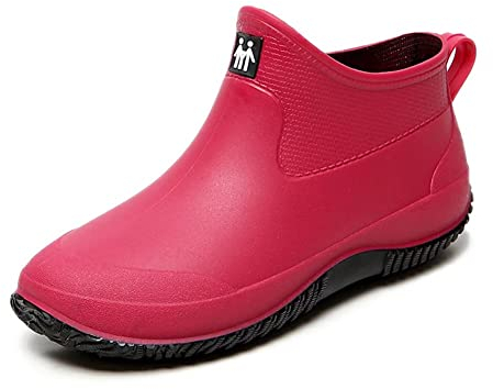 Stivali di Gomma Uomo Pesca Stivaletti Pioggia PVC Corti Scarpe da Giardino Donna Impermeabili Giardinaggio Wellington Rosso 38