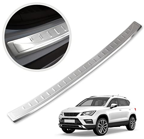 CHROMEMASTER | Ladekantenschutz Stoßstangenschutz | Kompatibel mit Seat Ateca 2016- ; Gebürsteter Edelstahl, Silber Matt; Unsere Lackschutzleiste Sichert den Heckstoßfänger vor Kratzern