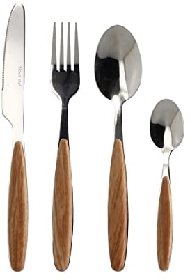 NOVASTYL - Ménagère de 24 pièces en acier inoxydable et effet bois - 4725297-6 couteaux, 6 fourchettes, 6 cuillères de table, et 6 cuillères - Art de la table