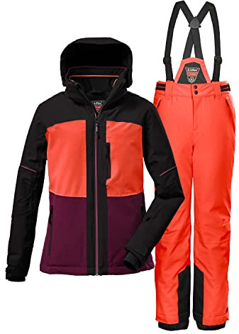Killtec Mädchen Skianzug Größe 128 aus Skijacke KSW72 orchidee/orange und Skihose KSW77 schwarz