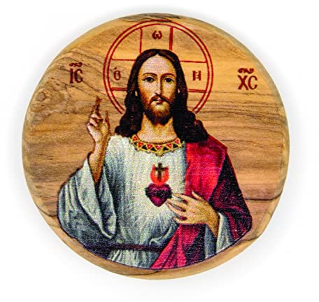 Kühlschrankmagnet mit Jesus Christus, Heiliges Herz, katholische Ikone, Olivenholz, religiöse, inspirierende Glaubensmagnete aus Israel, Zuhause, Küche und Büro, Heiliges Land, Souvenirs und Geschenke