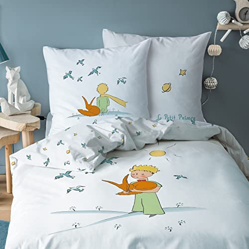 LE PETIT PRINCE Birds Parure de Lit Enfant 1 Personne | 100% Coton | OEKO-TEX | Housse de Couette 140x200 cm + 1 Taie d'oreiller 63x63 cm | Imprimé Réversible Garçon | Blanc