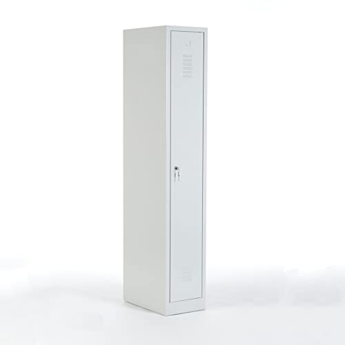 Schrank & Stuhl Spind – Metallspind mit einem Abteil in 180 x 31,5 x 50 cm, Schließfachschrank mit Hutboden & Zylinderschloss, Lieferung komplett montiert, Grau