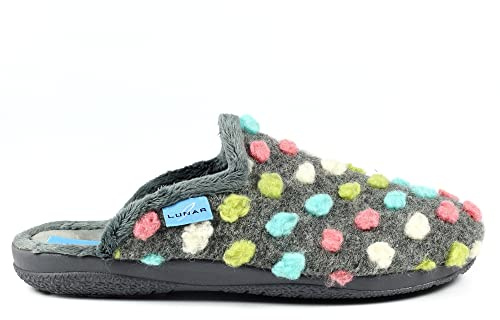 Lunar Ladies' Montreal Grey Mule Slippers – Cozy Fleece Lining, Cushioned Insole, Slip-On Design, Durable Non-Slip Sole, Indoor Comfort
