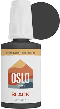 Oslo Home Touch Up Paint, 20ml Black Matte Finish, Made in USA, w/ brush in bottle, quick drying, self-priming, for rental and home repairs, walls, trim, kitchen cabinets, furniture, and more
