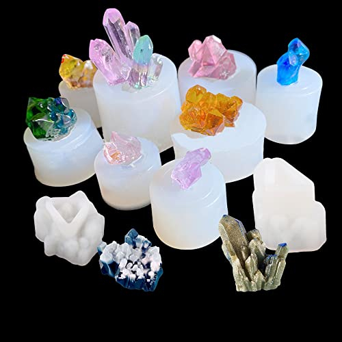 Allazone 10 Stück Kristall Cluster Silikonformen Kristall Silikon Formen Resin Silikonform Gießform, Crystal Resin Gießform fur DIY Handwerk, Schlüsselanhänger, Halskette