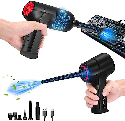 Goweto Souffleur Air Comprimé et - Aspirateur 4-en-1-120W/40000 RPM & 5300PA - Dépoussiérant pour Nettoyage du Bureau Domicile