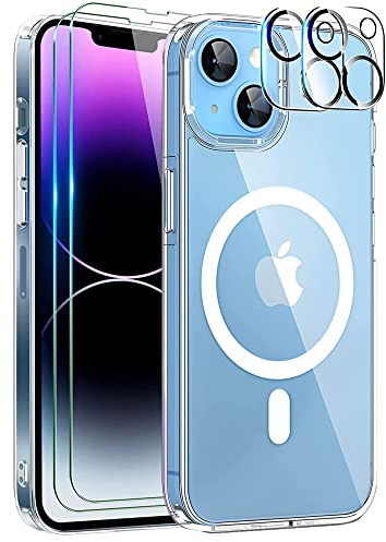 Luoiwei Funda magnética 5 en 1 Compatible con iPhone 11 y MagSafe,2 de Cristal Templado y 2 de Cristal de cámara,Funda Protectora rígida antiarañazos para a Prueba de Golpes,Transparente