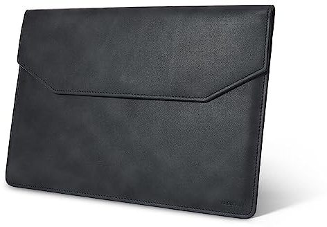 Kronemar 16 inch Premium Full-grain Leather Laptop Sleeve Case - Compatible with MacBook Pro M1/M2/M3/M4 (2019-24) & Air 15-inch (2023-24) - Loose Fit, Razer Blade 15, Microsoft Surface 3 - Black