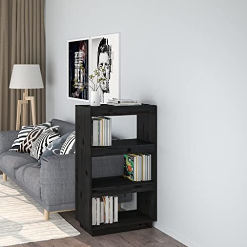 WIFESE Bücherregal 60x35x103 3 Fächer Raumteiler Holzregal Kleines Regal für Wohnzimmer Arbeitszimmer Büro Standregal Bookshelf Hochschrank Aufbewahrungsregal Aktenregal Massivholz Kiefer Schwarz