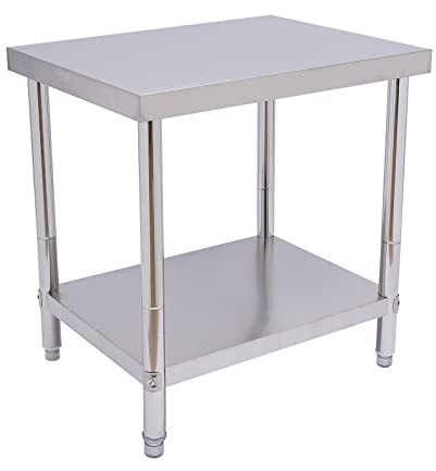Arbeitstisch Edelstahl Werkbank Arbeitstisch Belastbarkeit 300/400kg Lebensmittel Zubereitungstisch mit Füßen/Nachlauf Gewerbliche Arbeitstisch (mit Füßen 76 x 60 x 80cm)