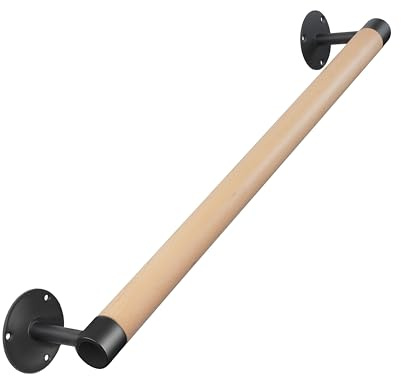 Purife Treppengeländer aus Holz, für den Innenbereich, 62 cm, Holzhandlauf mit schwarzen, stabilen Metallhalterungen, Geländergeländer für Treppen, Holzsicherheitsgriffe für ältere Menschen und Kinder