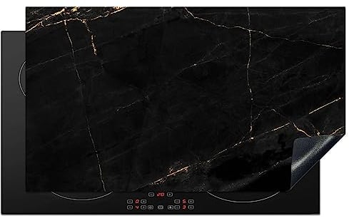 KitchenYeah© Protege Plaque Induction Decoration Cuisine Tapis de - Design | 90x52 cm - Protection Pour Plan Travail Cuisson Protégé Marbre - Noir - Or - Chic - Aspect