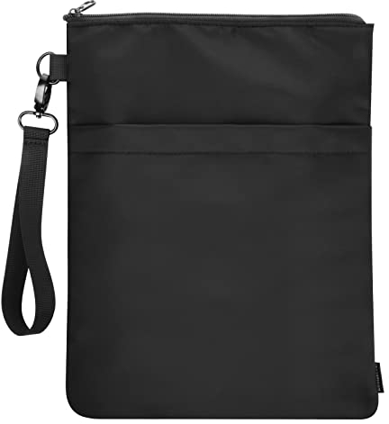 Book Sleeves with Zipper, Travel Book Protector Pouch for Paperbacks & Hardcover Books, Book Covers Bags Carry Case with Front Pocket and Handle Strap for Book Lovers, Washable (1 Pc, Black)