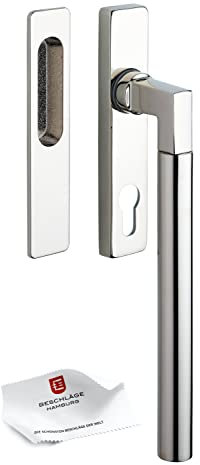 Beschläge Hamburg Hebe-Schiebetürbeschlag Bauhaus HSG 214-020 MPN PVD PZ — Drehgriff für Hebe-Schiebe-Türen inkl. Griffmuschel außen, Nickel poliert PVD, MIT PZ Lochung …