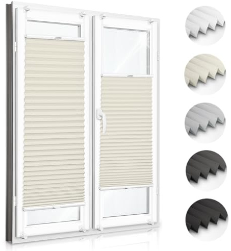 Zero Home - Premium Plissee ohne Bohren I Plissees für Fenster und Türen I Beige I Blickdicht & Lichtdurchlässig Rollos I Hergestellt in der EU I Klemmfix Montage I 45x60 cm
