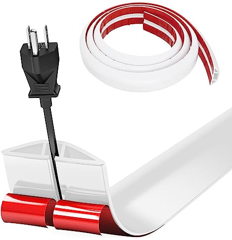Bocguy Cache Cable Sol, Petit Canal de câble Flexible,1M x 3cm Goulotte Passe Cable Sol Silicone, Cache Fil Électrique Sol Auto-Adhésif Facile à Couper Montage pour Tous Les Câbles (Blanc-Arrondi)