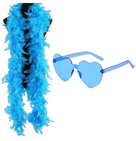 ZOOMPIL Federboa Blau, Bunte Feder Boas, mit Herzförmige Gläser, Frauen Feder Boas zum Hochzeit Ankleiden Party Karneval Kostüm Dekor