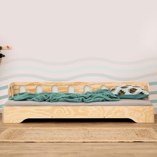 smartwood TILA 1S Kinderbett 90x200 | Montessori Bodenbett mit Lattenrost & Rausfallschutz | Für Jungen & Mädchen | Sicheres und Robustes Holzbett für Kinder ab 3 Jahren