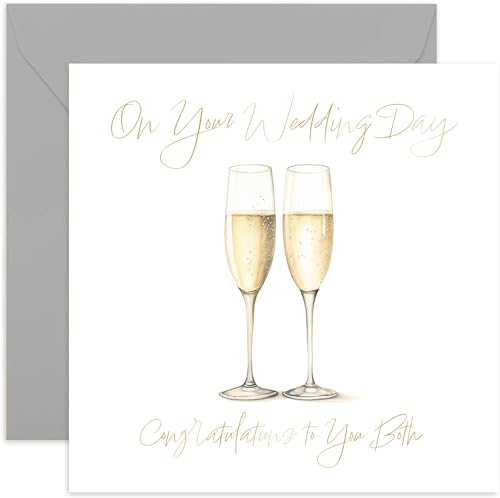 Champagne Wedding Day Card for Couple - Mr and Mrs Wedding Champagne Glass Flutes Greeting Card Design - Just Married Card for Friends and Family - Wedding Congratulations Card | Blank Inside