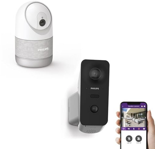 Philips - Kit de 2 caméras connectées motorisées avec autotracking - WelcomeEye Look 531051 (pour intérieur) + WelcomeEye View 531050 (pour extérieur) - Philips