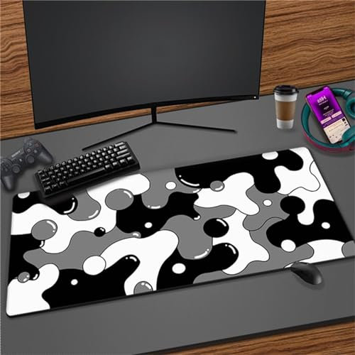 Tapis de Souris XXL 1000x500x3mm Grand Tapis de Souris de Jeu Blanc Gris Noir avec Bords Cousus Surface Spéciale Améliore la Précision pour Souris Claviers Gamer Bureau