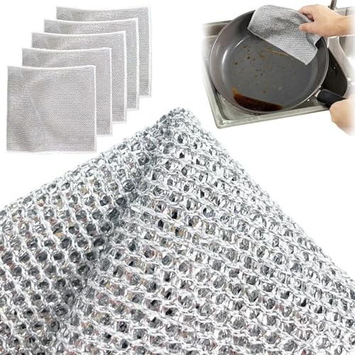 Pelinuar Multifunktionales kratzfestes Drahtgeschirrtuch, Mehrzweck-Draht-Geschirrlappen für nass und trocken, Mehrzweck-Scheuerdraht, Geschirrtücher (5 Stück)