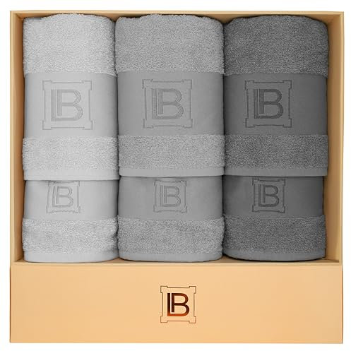 Laura Biagiotti, Set Asciugamani Bagno In Spugna 6 pezzi, 3 Asciugamani Viso + 3 Asciugamani Ospite, Ascuigamani Tinta Unita, Spugna 100% Cotone, in Scatola, Cleunice Grigio