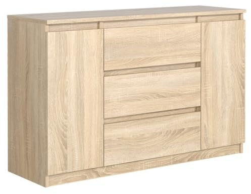 MebLocker Commode à 3 tiroirs, 2 Portes, 120 cm, idéale pour Le Salon, la Chambre à Coucher, la Chambre d'enfant et Le Bureau, Solution Moderne et élégante (Chêne Sonoma)