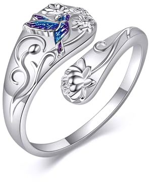 Hummingbird Spoon Rings 925 Sterling Silver Adjustable Humming Bird Thumb Rings Hummingbird Jewelry Birthday Gifts for Women Girls Mother