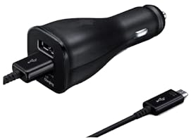 Dual Adaptive Fast Charging Car-Charger With Micro USB Cable Compatible With Galaxy S10, S9, S8 Plus, S10+, Note 10 plus, Note 10, S20 - Black