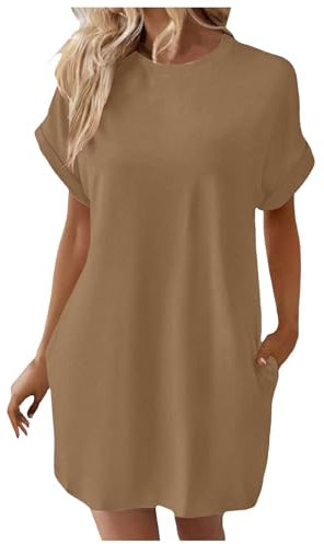 ZHAWEIYC Weiches T Shirt Kleid für Damen KurzÄrmelig Lässig Sommer Tunika Kleid Lockeres Lockeres Kleid Mit Taschen 2000Er Kleidung Skater Kleider Kleid Damen Midi Kurzarm