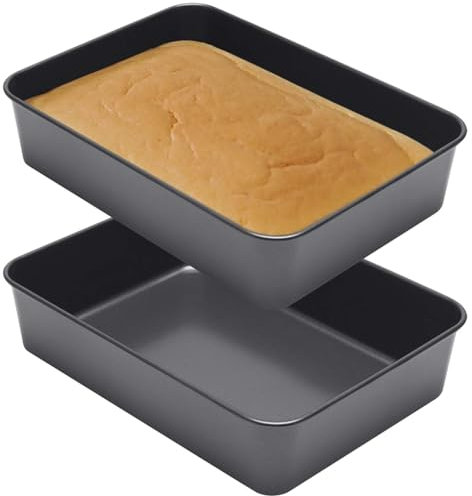 GOMETY Mini Antihaft Backblech 2er Set, 26x19x6cm Edelstahl Auflaufform Tiefes Kuchenform Backform für Brownies, Lasagne, Gesund Rostbeständig, Antihaftbeschichtung Leicht zu reinigen