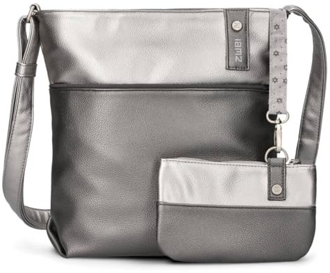 Zwei Damen Umhängetasche JANA J10 Crossbody Bag 5 Liter Handtasche im Canvas-Stil im Bicolor-Design + passender Kosmetikbeutel/Geldbeutel gratis (cosmos)