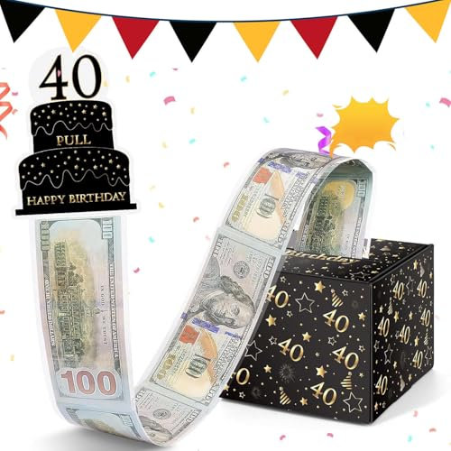 WenmthG Upgrade Lustige Geldgeschenke Geburtstag 40, DIY Überraschungsbox, 40. Geburtstag Spardose für Bargeld Geschenk Ziehen, Geschenkbox zum 40. Geburtstag Mann Frau (13.3 x 13 x 11cm)