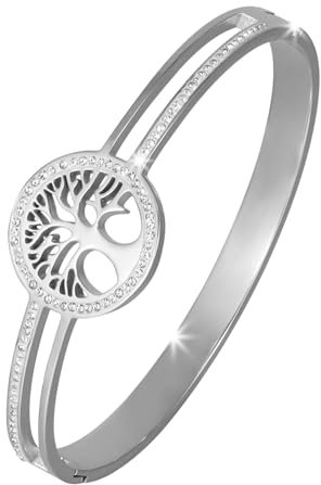 MILAKOO Arbre de Vie Bracelet Femme en Acier Inoxydable Bracelets Ovales 6mm Arbre de Vie ChaîNe De Bras pour Femmes Argent