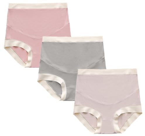 AOOPOO Lot de 3 Culottes de Maternité sans Couture pour Femme Taille Haute Soutien du Ventre sous-vêtements de Grossesse Slip pour Femmes Enceintes Culotte Hipster Souple pour Le Ventre