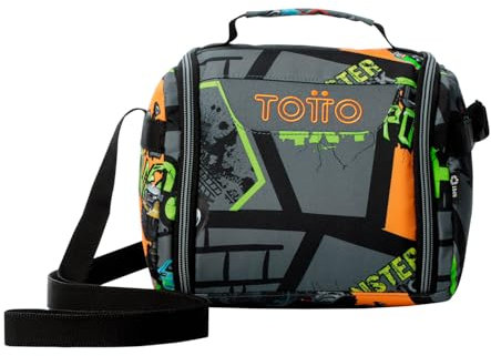 TOTTO - Bolsa Térmica Porta Alimentos 8L, Modelo Resaltador, 25 x 20 x 17 cm, Portameriendas Infantil, Apertura 180º, Asa de Mano, Correa Ajustable, Pasador para Mochila con Ruedas, Color Truck Negro