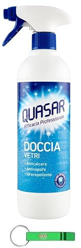 12 x Quasar Doccia Vetri – Pulitore spray ideale per la pulizia del vetro doccia – Detergente 580 ml + portachiavi Beni Culinari