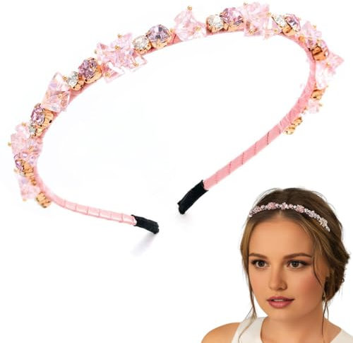 Serre-tête pour femme en cristal rose avec strass scintillants pour femmes et filles