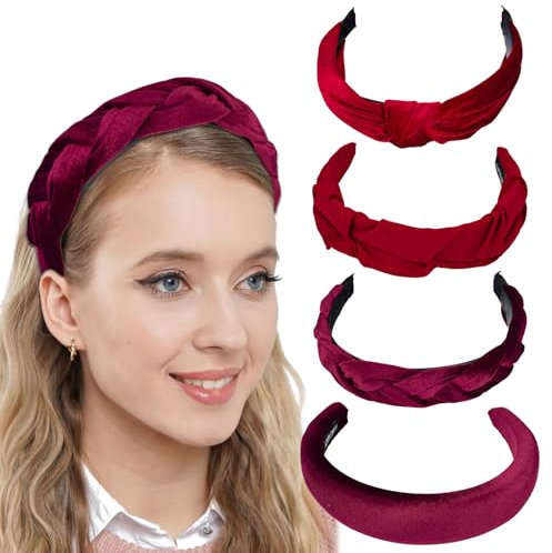 YBCCBY 4PCS Bandeau Cheveux Femme, Bandeaux Rembourrés en Velours pour Femme Serre Tête Tressé en Velours Vintage Bandeaux Larges en Tissu Bandeau en Velours Serre pour Femmes et Filles