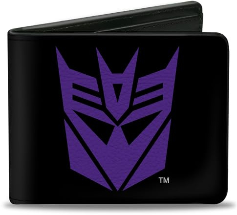 Buckle-Down Transformers Bifold Wallet | Transformers Decepticon Shield Black Purple Billfold Credit Card and ID Slots Vegan Leather