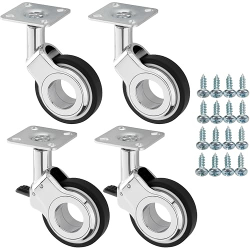 SOTECH Set Möbelrollen BERLIN Ø 60 mm chrom/schwarz | 2 x mit und 2 x ohne Bremse inkl. Schraubenset Belastbarkeit bis 240 kg (60 kg pro Transportrolle)