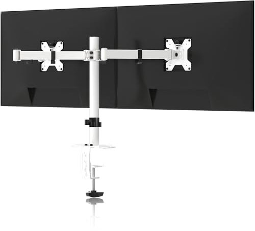 Pholiten Bras Ecran PC 2 Ecran pour Moniteurs de 13-42 Pouces, Support Double Ecran Réglable en Hauteur Inclinable, Rotatif et Pivotant, VESA 75/100mm,Poids Max 10KG, Blanc, MD97442LW