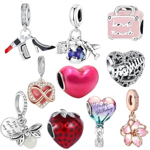 10 ciondoli per bracciali, scintillanti ciondoli in argento per braccialetti e collane Pandora, ciondoli in metallo con zirconia cubica, per fai da te, collane, bracciali, gioielli, fai da te, 1 cm